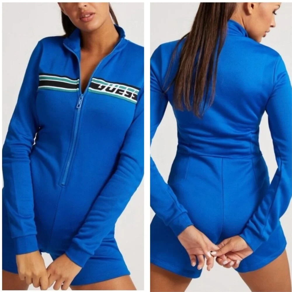 Guess Blue Sporty Logo Long Sleeve Shorts Jumpsuit / Romper Size XL